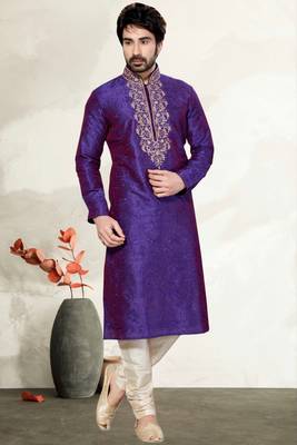Indian Poshakh Double Tone Purple Art Dupion Kurta Pajama 1