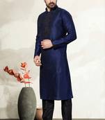 Navy Blue Art Dupion Kurta Pajama