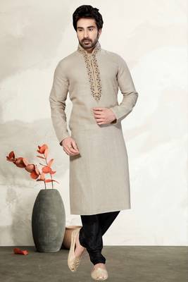 Indian Poshakh Light Grey Pure Linen Kurta Pajama 1