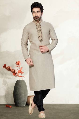 Indian Poshakh Light Grey Pure Linen Kurta Pajama