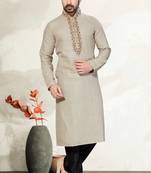 Indian Poshakh Light Grey Pure Linen Kurta Pajama