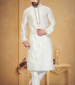 Milky White Art Dupion Kurta Pajama