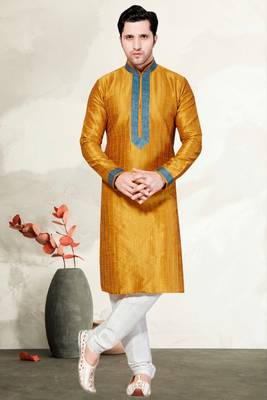 Indian Poshakh Mustard Gichha Silk Kurta Pajama 1