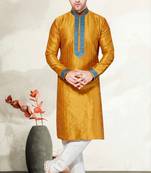 Indian Poshakh Mustard Gichha Silk Kurta Pajama