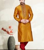 Mustard Gichha Silk Kurta Pajama