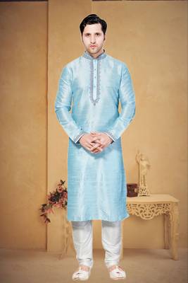 Light Blue Art Dupion Kurta Pajama 1