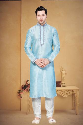 Light Blue Art Dupion Kurta Pajama