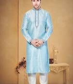 Light Blue Art Dupion Kurta Pajama