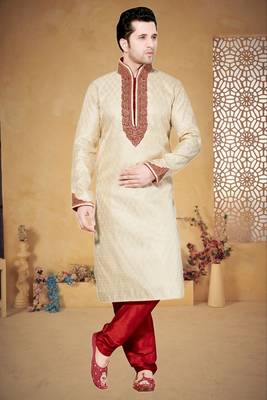 Indian Poshakh Gold Gichha Silk Kurta Pajama 1