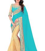 Sky blue embroidered georgette saree with blouse