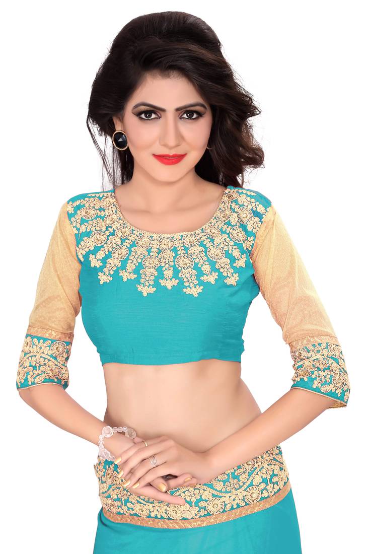 Sky blue embroidered georgette saree with blouse