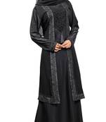 Black Colour Diamond Stone Work Nida & Georgette Jacket Style Burka