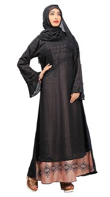 Black Colour Beads Stone Work Georgette & Nida With Printed Inner Design Straight Burka 1