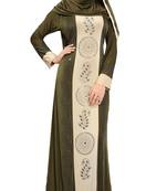 Green Colour Stretchable Lycra Diamond Stone Work Straigth Style Burka