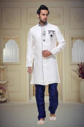 Indian Poshakh Off White Broket Kurta Pajama
