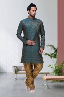 Indian Poshakh Rama Green Broket Kurta Pajama 2