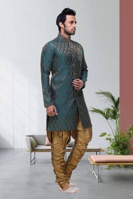 Indian Poshakh Rama Green Broket Kurta Pajama 3