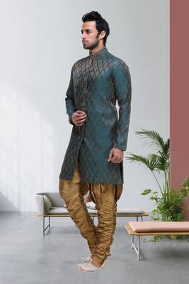 Indian Poshakh Rama Green Broket Kurta Pajama 1