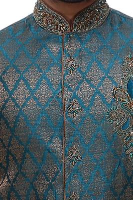 Indian Poshakh Rama Green Broket Kurta Pajama 4