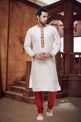 Indian Poshakh Cream Art Silk Kurta Pajama 1