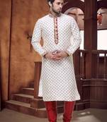 Indian Poshakh Cream Art Silk Kurta Pajama