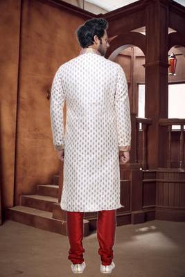 Indian Poshakh Cream Art Silk Kurta Pajama 4