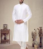 Off White Art Silk Kurta Pajama