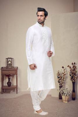 Off White Art Silk Kurta Pajama 2