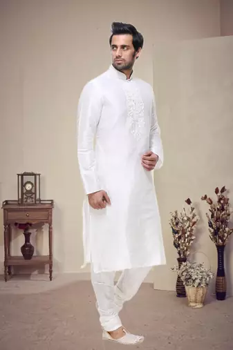 Off White Art Silk Kurta Pajama