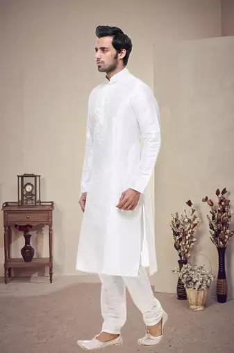 Off White Art Silk Kurta Pajama