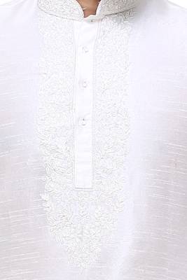 Off White Art Silk Kurta Pajama 4