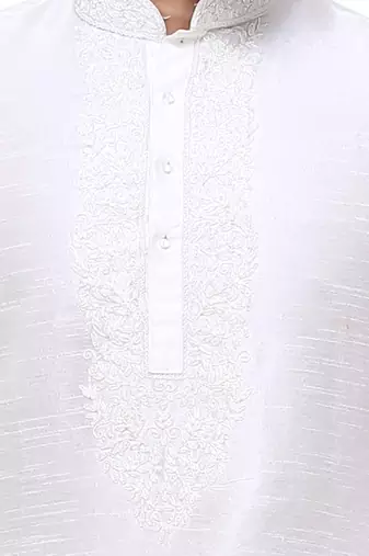 Off White Art Silk Kurta Pajama