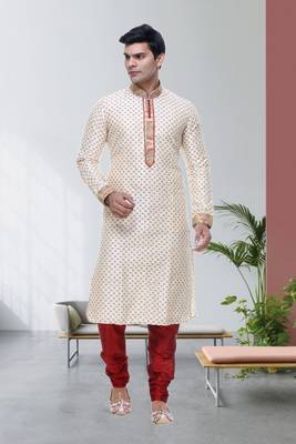 Indian Poshakh Cream Art Silk Kurta Pajama 1