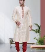 Indian Poshakh Cream Art Silk Kurta Pajama