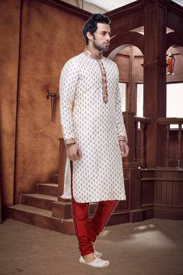 Indian Poshakh Cream Art Silk Kurta Pajama 2