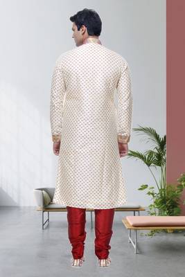 Indian Poshakh Cream Art Silk Kurta Pajama 3