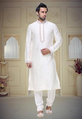 Off White Art Silk Kurta Pajama 1