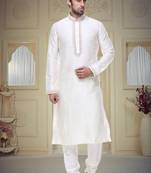 Off White Art Silk Kurta Pajama