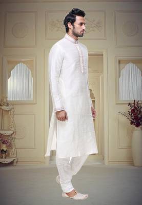 Off White Art Silk Kurta Pajama 2