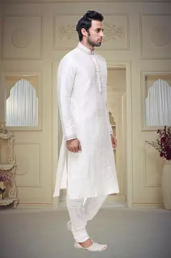 Off White Art Silk Kurta Pajama