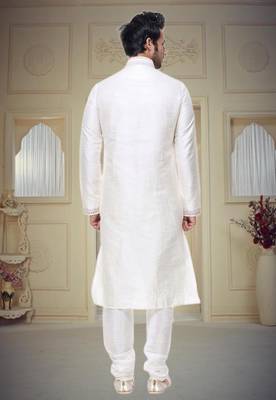 Off White Art Silk Kurta Pajama 3