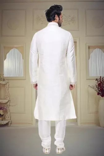Off White Art Silk Kurta Pajama