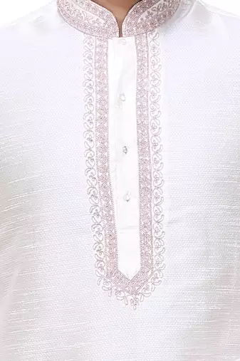 Off White Art Silk Kurta Pajama