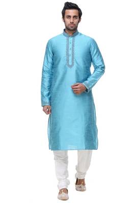 Indian Poshakh Firozi Art Silk Kurta Pajama 1