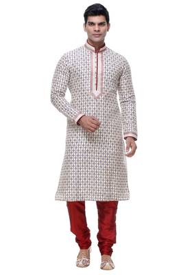 Indian Poshakh Cream Art Silk Kurta Pajama 1