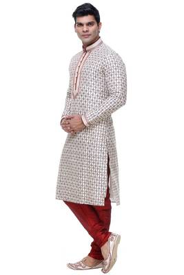 Indian Poshakh Cream Art Silk Kurta Pajama 3