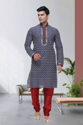 Indian poshakh blue art silk kurta pajama