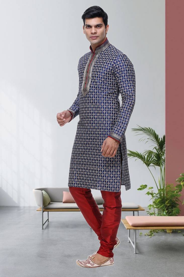 Indian poshakh blue art silk kurta pajama