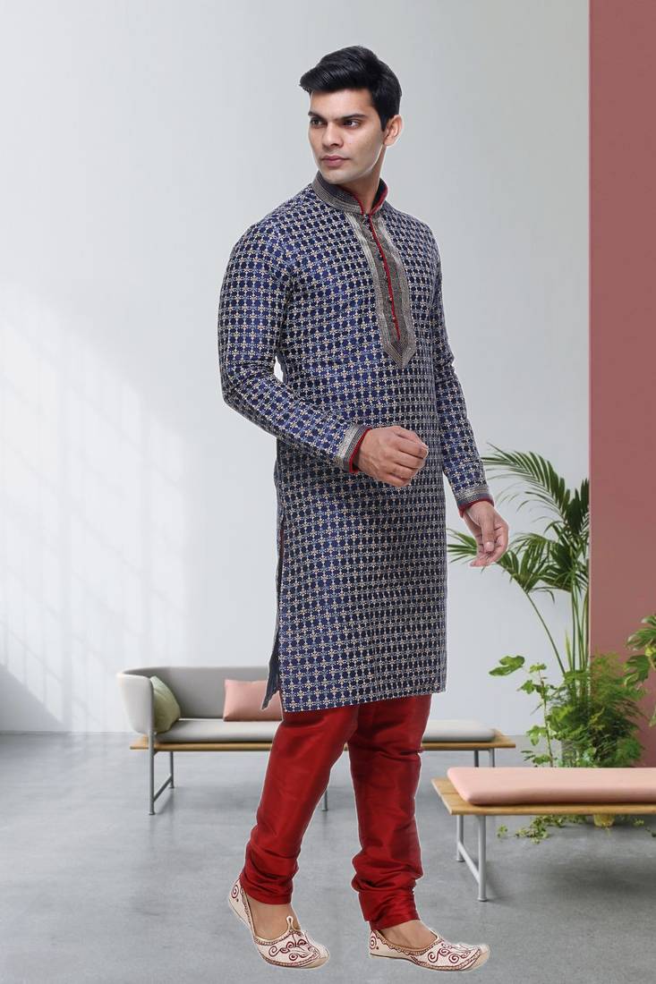 Indian poshakh blue art silk kurta pajama
