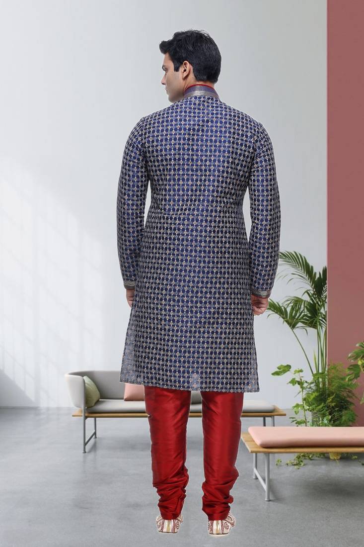 Indian poshakh blue art silk kurta pajama